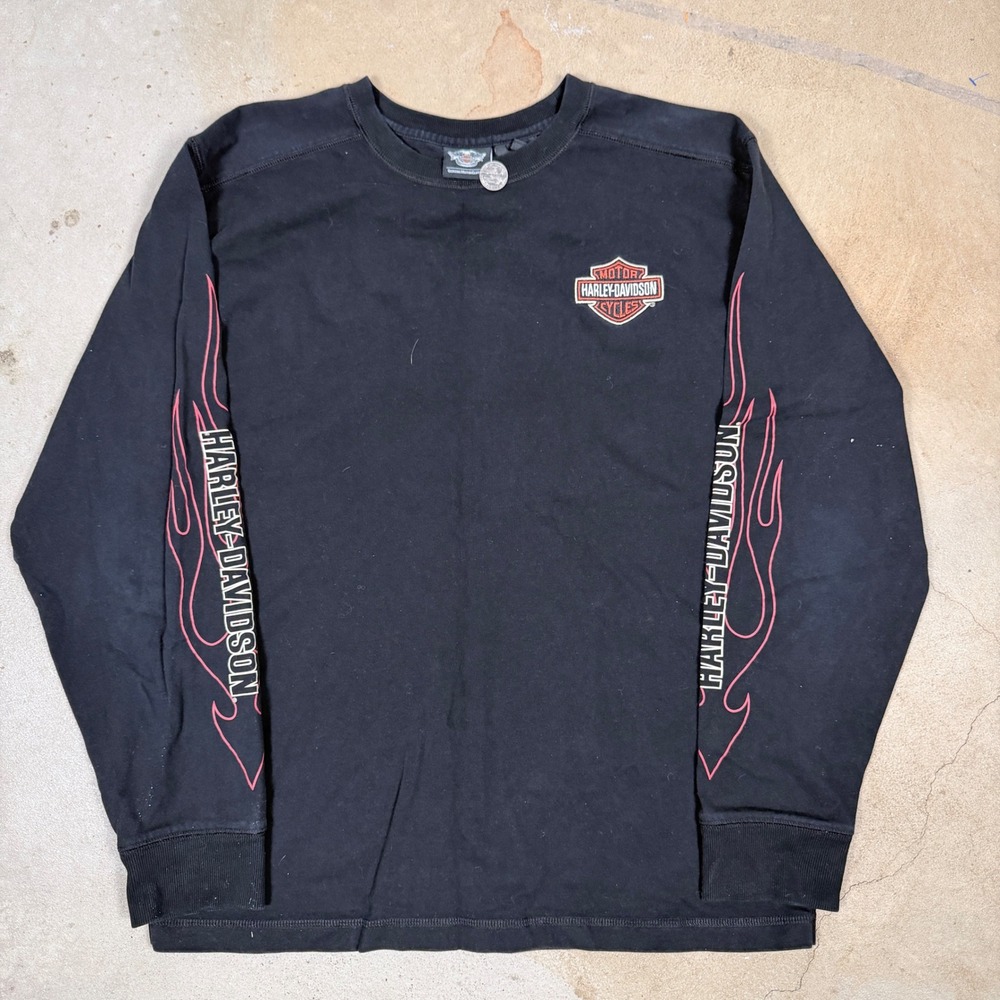 Harley Davidson Mens Black Long Sleeve Flame Graphic T Shirt XL